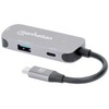 HUB USB Manhattan MANHATTAN USB-C 3-in-1 Konverter mit Power Delivery USB 3.2 Typ-C-Stecker auf HDMI 4K30Hz USB-A 5Gbit/s und USB-C PD 100W Alu Grau