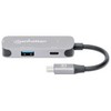 HUB USB Manhattan MANHATTAN USB-C 3-in-1 Konverter mit Power Delivery USB 3.2 Typ-C-Stecker auf HDMI 4K30Hz USB-A 5Gbit/s und USB-C PD 100W Alu Grau