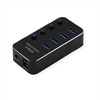 Roline USB HUB USB 3.2 Gen 1 šakotuvas, skirtas ROLINE nešiojamiesiems kompiuteriams, 4 prievadai, atskirai perjungiamas, juodas