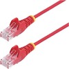 „StarTech.com“ 2,5 m raudonas plonas CAT6 Ethernet kabelis, be kabliuko, 28AWG, LSZH - Patch kabelis - RJ-45 (M) į RJ-45 (M) - 2,5 m - 3,6 mm - UTP - CAT 5/5e/6 - IEEE 802.3bt - be halogenų, be kabliuko - raudonas