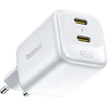 Baseus Sieninis įkroviklis EnerFill FE22 45W 2xUSB-C QC PD su USB-C kabeliu 1m, baltas