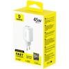 Baseus Sieninis įkroviklis EnerFill FE22 45W 2xUSB-C QC PD su USB-C kabeliu 1m, baltas