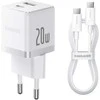 Baseus Sieninis įkroviklis Palm 20W USB + USB-C QC3.0 PD3.0 su USB-C kabeliu 1m, baltas