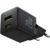 Baseus Sieninis įkroviklis Palm 20W USB + USB-C QC3.0 PD3.0 su USB-C kabeliu 1m, juodas