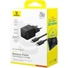 Baseus Sieninis įkroviklis Palm 20W USB + USB-C QC3.0 PD3.0 su USB-C kabeliu 1m, juodas