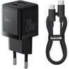 Baseus Sieninis įkroviklis Palm 20W USB + USB-C QC3.0 PD3.0 su USB-C kabeliu 1m, juodas