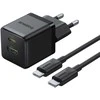 Baseus Sieninis įkroviklis Palm 30W USB + USB-C QC3.0 PD3.0 su USB-C kabeliu 1m, juodas