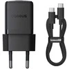 Baseus Sieninis įkroviklis Palm 30W USB-C QC3.0 PD3.0 su USB-C kabeliu 1m, juodas