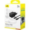 Baseus Sieninis įkroviklis Palm 30W USB-C QC3.0 PD3.0 su USB-C kabeliu 1m, juodas