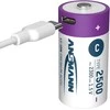 Įkraunamos baterijos C 1.5V 2500mAh (Li-Ion 4.07Wh) su USB-C lizdu, max iškrovimo srovė 2.5A, 2vnt įpakavime ANSMANN