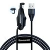 Kabelis USB A - IP Lightning 1.2m su laikikliu prilimpančiu prie telefono, su nailoniniu šarvu juodas BASEUS