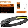 Superfire Žibintuvėlis ant galvos HL65, 340lm, COB, įkraunamas USB-C 1200mAh su jutikliu