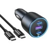 Automobilinis įkroviklis UGREEN EC705, USB-A + 2x USB-C, 130W + 1m 5A laidas