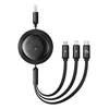 Trys viename Baseus Free2Draw USB į M+L+C 100 W laidas, 1.1 m (juodas)