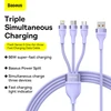 3in1 USB laidas Baseus Flash Series II, USB-C + mikro USB + Lightning, 66 W, 1.2 m (violetinė)
