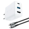 Acefast 2in1 įkroviklis GaN 65W USB Type C / USB, adapter adapter HDMI 4K @ 60Hz (set su kabelis) baltos spalvos (A17 baltos spalvos)