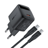 Acefast A113 GaN PD 20W USB-C sieninis įkroviklis su ekranu ir USB-C laidu - Juodas