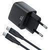 Acefast A113 GaN PD 20W USB-C sieninis įkroviklis su ekranu ir USB-C laidu - Juodas