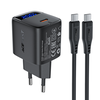 Acefast A113 GaN PD 20W USB-C sieninis įkroviklis su ekranu ir USB-C laidu - Juodas