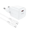Acefast A73 Mini PD 20W GaN laidinis įkroviklis + USB-C kabelis – baltos spalvos