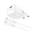 Acefast A77 Mini PD 30W GaN laidinis įkroviklis + USB-C kabelis – baltos spalvos