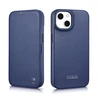 iCarer CE Premium Leather Apple iPhone 14 Plus Magnetic atverčiamas Leather MagSafe dėklas telefonui mėlynos spalvos (WMI14220715-BU)
