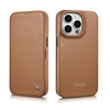 iCarer CE Premium Leather Apple iPhone 14 Pro Magnetic atverčiamas Leather MagSafe dėklas telefonui rudos spalvos (WMI14220714-BN)