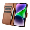 iCarer Wallet 2in1 iPhone 14 leather atverčiamas Anti-RFID dėklas telefonui rudos spalvos (WMI14220725-BN)