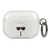 Karl Lagerfeld Karlo Lagerfeldo dėklas, skirtas "AirPods Pro" KLAPUKHGS sidabrinis blizgutis Karlo galva