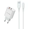 Įkroviklis Awei PD81L-EU 22.5W USB-A/USB-C + USB į Lightning laidas 1.0m baltas