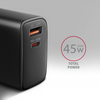 AXAGON GaN sieninis įkroviklis 2x prievadas (USB-A + USB-C), PD3.0/PPS/QC4+/SFC2.0/AFC/SCP/FCP/Apple, 45W | ACU-PQ45