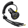 Baseus Circular 60W USB-A + USB-C automobilinis įkroviklis su Built-in Lightning + USB-C Kabelis 1.4m - juodos spalvos