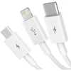 Baseus P10320105221-00 3-in-1 duomenų perdavimo ir įkrovimo kabelis | USB-A į USB-C, Lightning, Micro USB | 17,5 W | 0,5 m | baltas