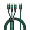 Baseus Rapid serijos Micro USB + Lightning + USB-C kabelis skirtas M+L+T 20W 1.5m – Žalias