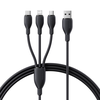 „Baseus“ itin greitas „vienas už tris“ greito įkrovimo kabelis USB-A iki M+L+C 3,5A 0,8 m Cosmic juodos spalvos