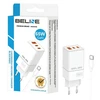 Beline Laidinis įkroviklis 2x USB-C + 1x USB 65W + kabelis USB-C baltos spalvos PD 3.0 + QC 3.0 BLN3CW65C GaN