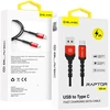 Blavec kabelis Raptor braided – USB į Type C – 3A 1 metras Apple CarPlay/Android Auto (CRA-UC3BR10) juodos ir raudonos spalvos