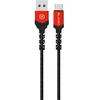 Blavec kabelis Raptor braided – USB į Type C – 3A 1 metras Apple CarPlay/Android Auto (CRA-UC3BR10) juodos ir raudonos spalvos