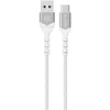 Blavec kabelis Raptor pintas – USB į Type C – 3A 1 metras Apple CarPlay/Android Auto (CRA-UC3WS10) baltos ir sidabro spalvos