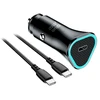 BlueStar Automobilinis įkroviklis Blue Star USB C QC3.0 PD AFC 3A 20W + laidas USB C į USB C juodas