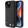 BMW Leather Carbon Mėlyna Line - dėklas skirtas Apple iPhone 15 juodas