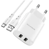 Įkroviklis Borofone BN2 2xUSB 2.1A + USB Type-C, baltas