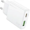 Borofone Laidinis įkroviklis BN25 Wish (Ultra Thin) – USB + Type C – PD QC 3.0 30W baltos spalvos