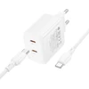 Borofone kelioninis įkroviklis BN31 Cargador GaN – 2xType C – QC 3.0 PD 45W with Type C to Type C cable baltos spalvos