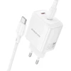 Borofone kelioninis įkroviklis BN31 Cargador GaN – 2xType C – QC 3.0 PD 45W with Type C to Type C cable baltos spalvos