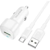 Borofone Car charger BZ34 Cloud – USB – QC 3.0 18W with USB to Type C cable baltas