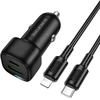 Borofone Car charger BZ34B Cloud – USB + Type C – QC 3.0 PD 38W with Type C to Lightning cable juodas