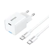 BWOO sieninis įkroviklis GaN 30W USB-C + USB-C - USB-C laidas 60W baltas