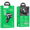 Car charger Hoco USB A + USB C PD QC3.0 5A 30W with digital display + transmitter FM BT E70 obsidian juodas