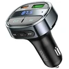 Car charger Hoco USB A + USB C PD QC3.0 5A 30W with digital display + transmitter FM BT E70 obsidian juodas